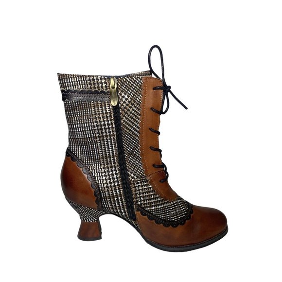 L'Artiste Bewitch Plaid Steampunk Spring Step Victorian Boots Size 38 heels - Picture 6 of 11